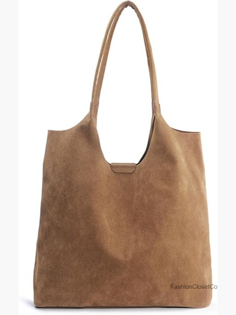Faux Suede Tote Hobo Bag - Magnetic Closure Handbag, Lightweight Vegan Leather